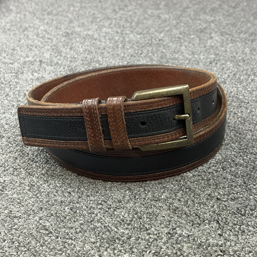 Allen Edmonds Leather Belt Mens 38 Brown Black Two Tone Casual USA Brass Buckle